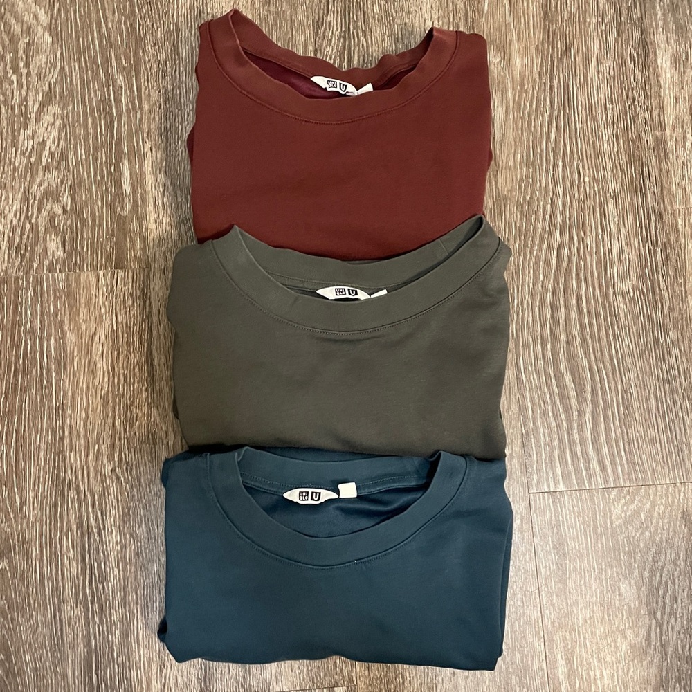 Lot of 3 Uniqlo AIRism Cotton Oversized Crew Neck Tees
